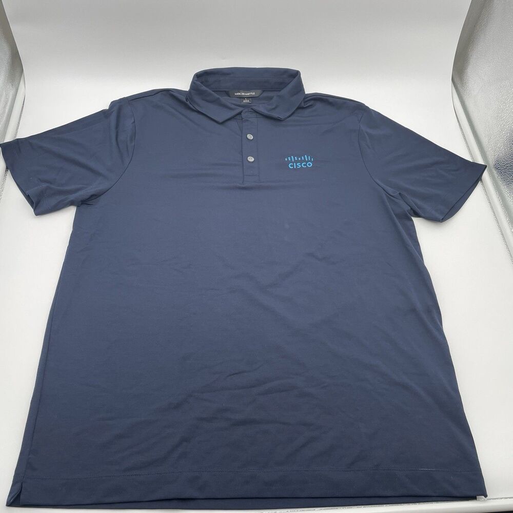 Mercer+Mettle Men's L Blue Short Sleeve Polo Shirt Cisco Logo